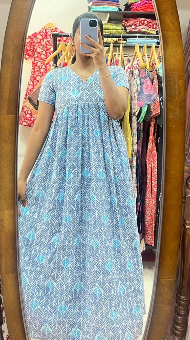 Cotton Kantha Long Dress with lining : XS S M L