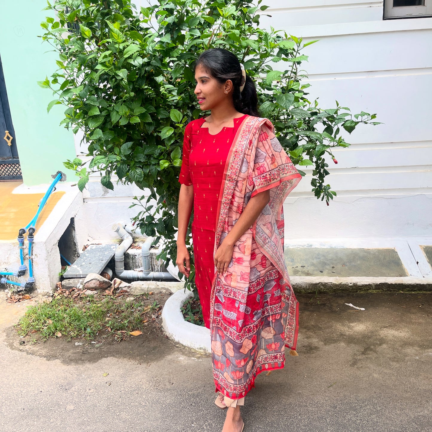 Red Squard Silk Salwar - S