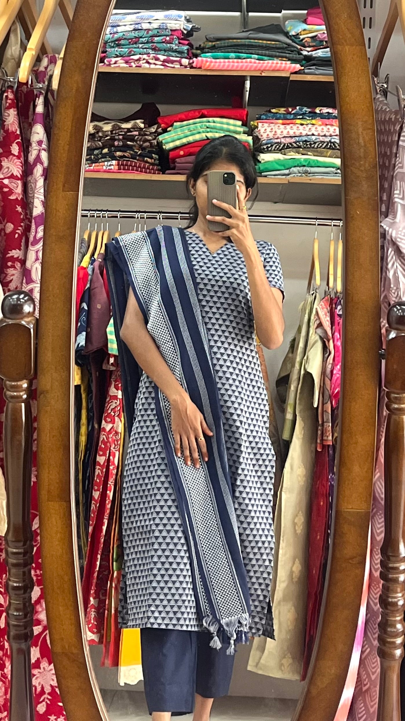 Navy Bloom Cotton Salwar - XL