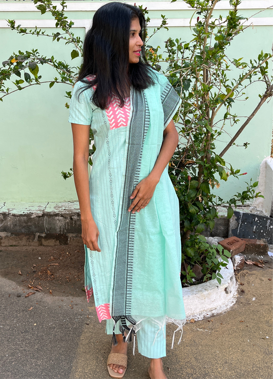 Aqua Blue Cotton Salwar - 2XL