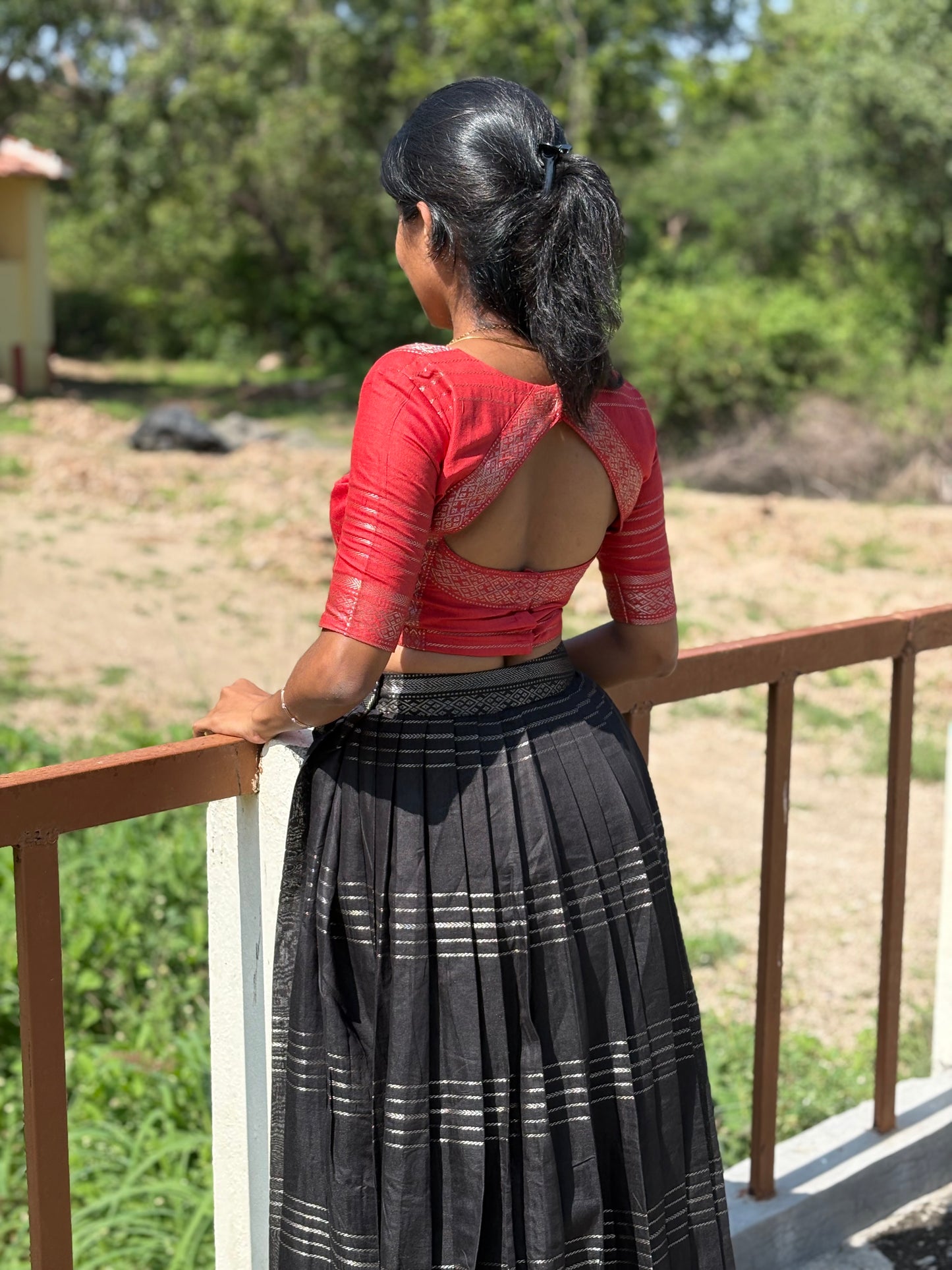 Chanderi Warm silk Crop top and pleated skirt - Xs