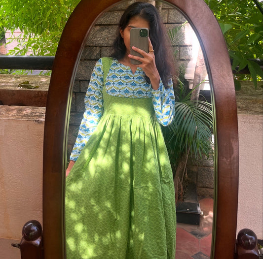 Lime Blossom Cotton Long Maxi Dress - Xs