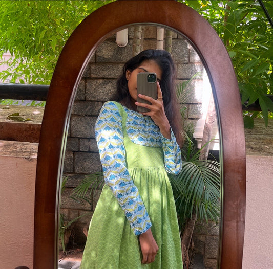 Lime Blossom Cotton Long Maxi Dress - Xs