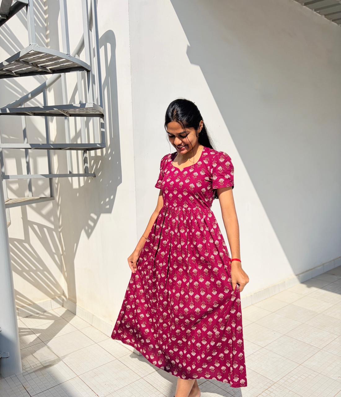 Cotton Long dress with full lining- XS S M L XL 2XL