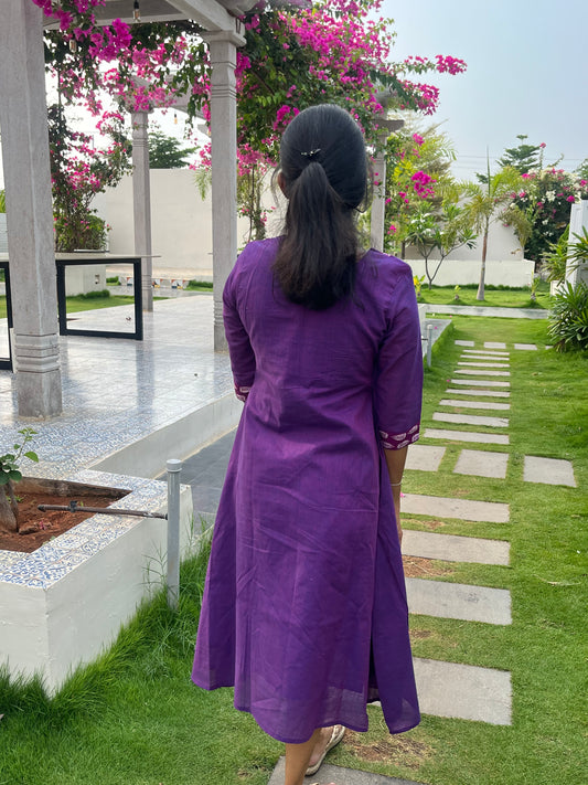 Pop of Plum , Handloom Cotton - Xs