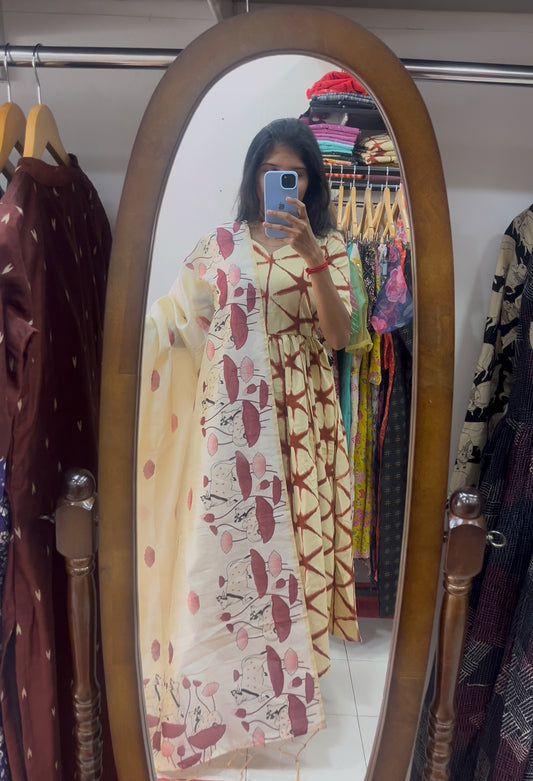 Cotton Top & Malai Silk Dupatta - XS S M L XL 2XL