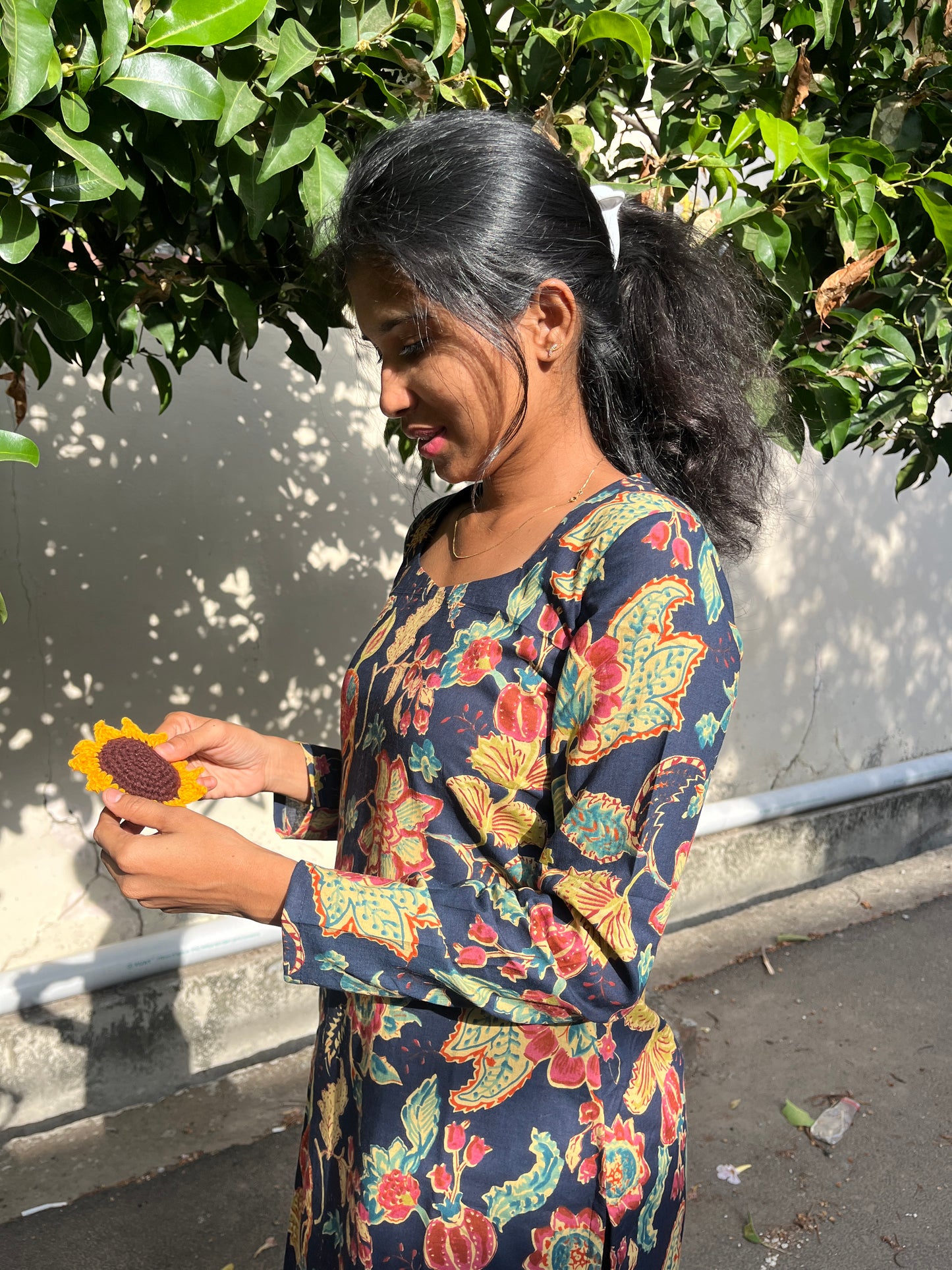 Navy Whisper Cotton Kurti - L