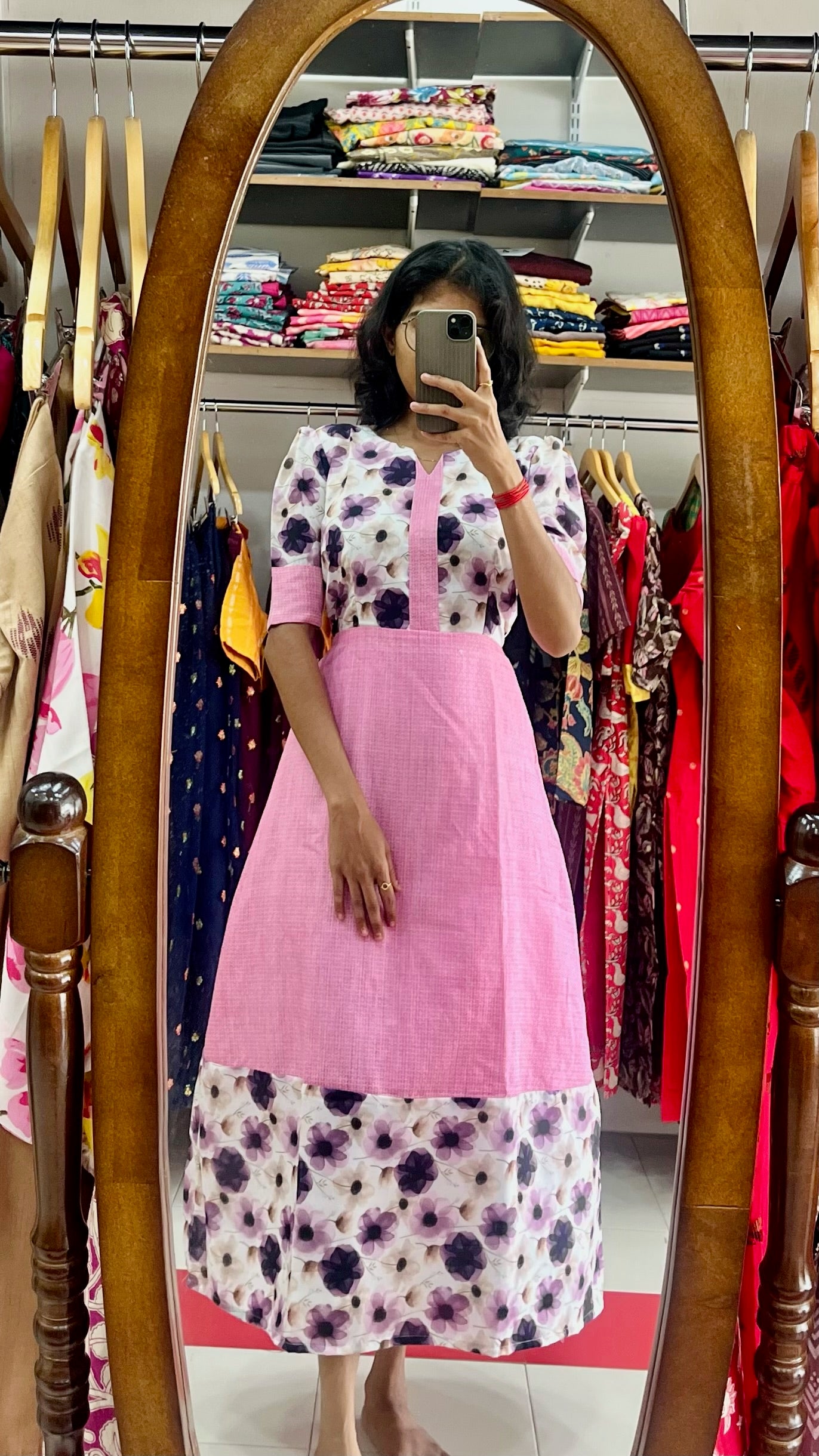 Purple & Pink Delight Cotton Long Dress - L