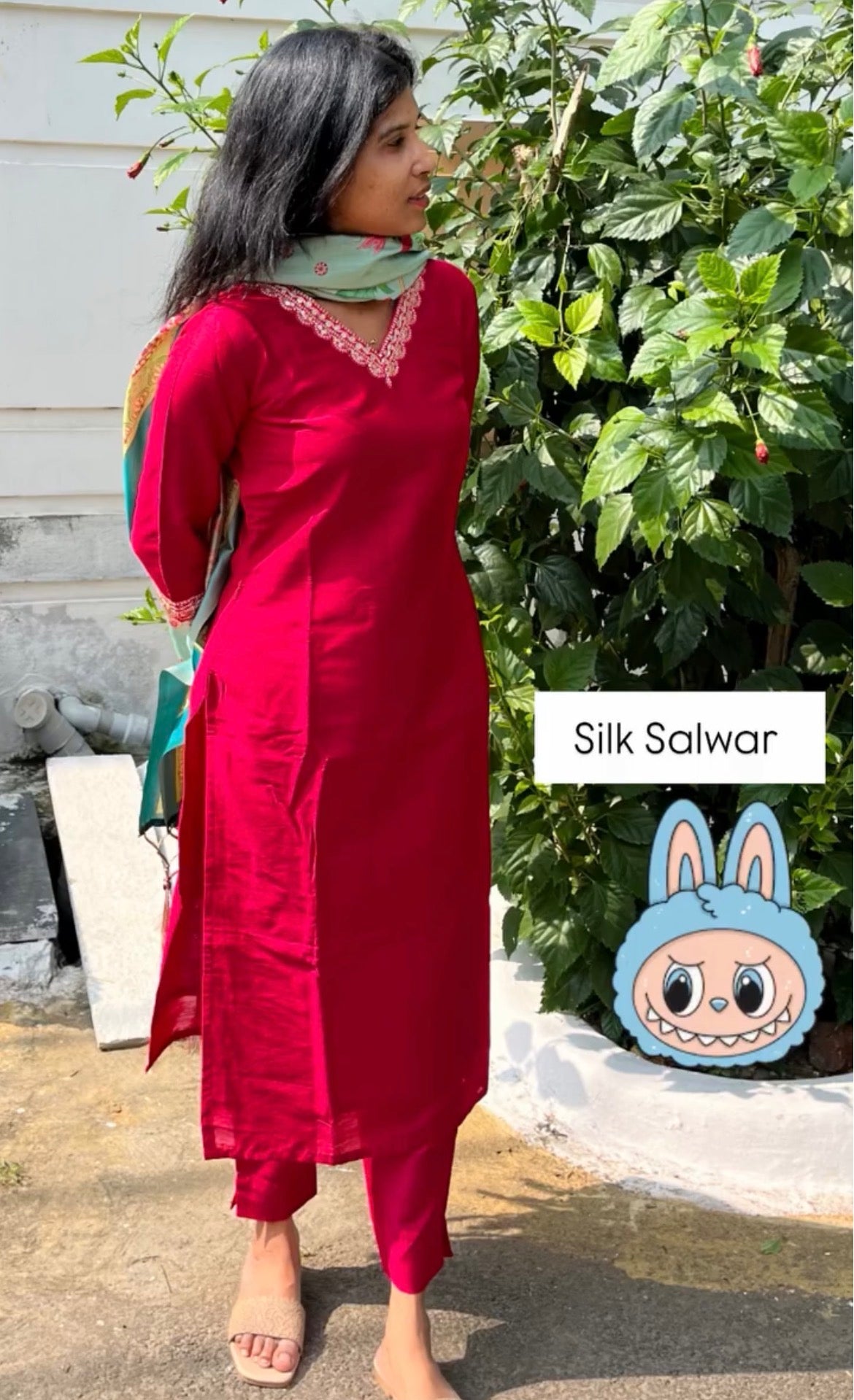 Slub Silk Top & Bottom , Muslin silk dupatta - XS S M L XL XXL