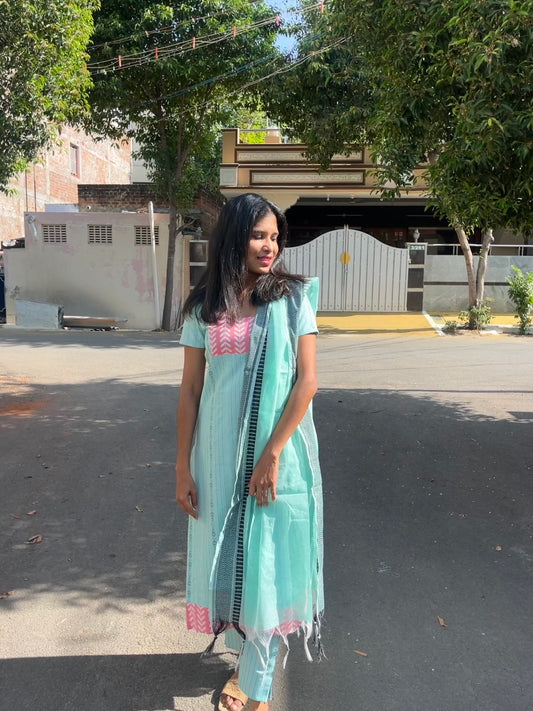 Aqua Blue Cotton Salwar - 2XL