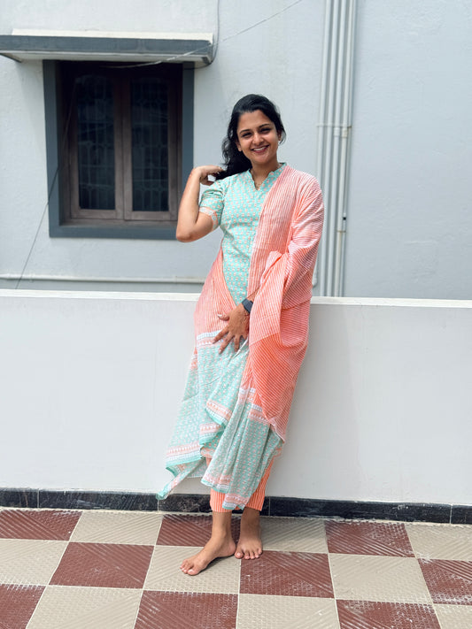 Fern Frost Hand Block Cotton Salwar - 2XL