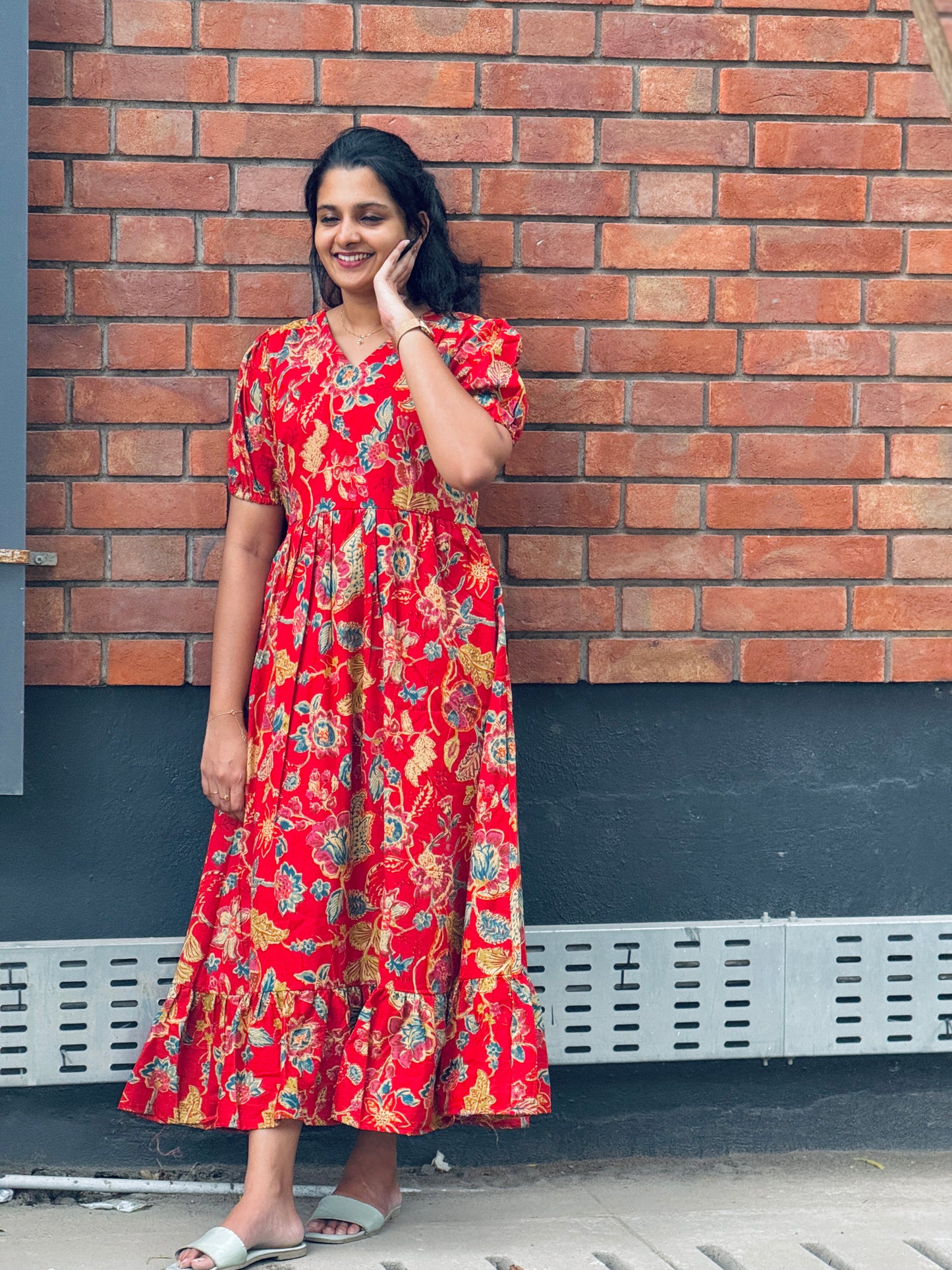 Favourite Red Cotton long Dress - Xs