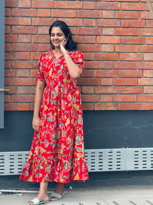 Favourite Red Cotton long Dress - Xs