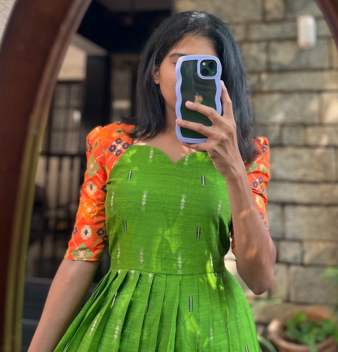 Green breeze Raw Silk Long Dress - S