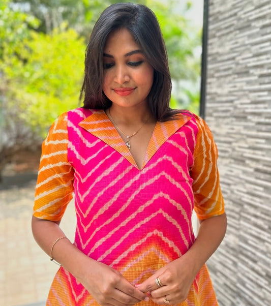 Kota silk Aline tri colour Kurti - XS S M L XL & 2XL ( with lining )