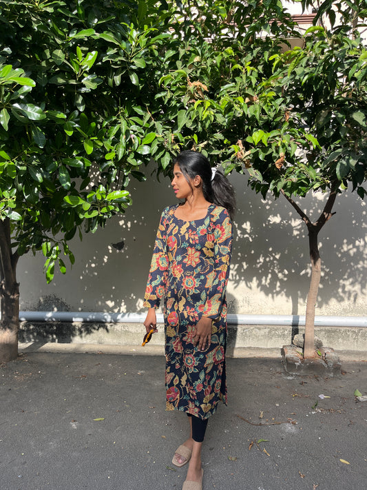 Navy Whisper Cotton Kurti - L