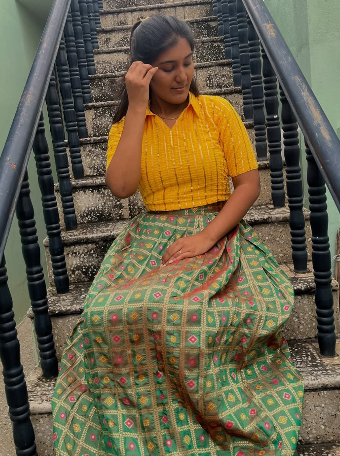 Skirt : Banarasi Silk ; Crop top : Sequenced - XS S M L XL XXL