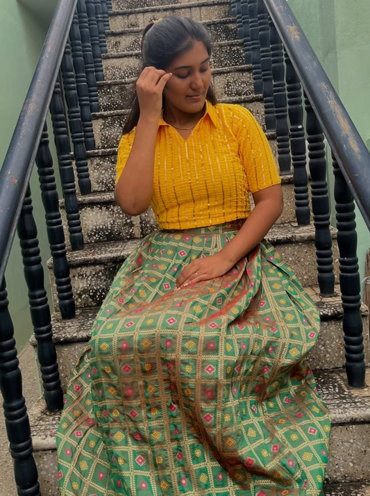 Skirt : Banarasi Silk ; Crop top : Sequenced - XS S M L XL XXL
