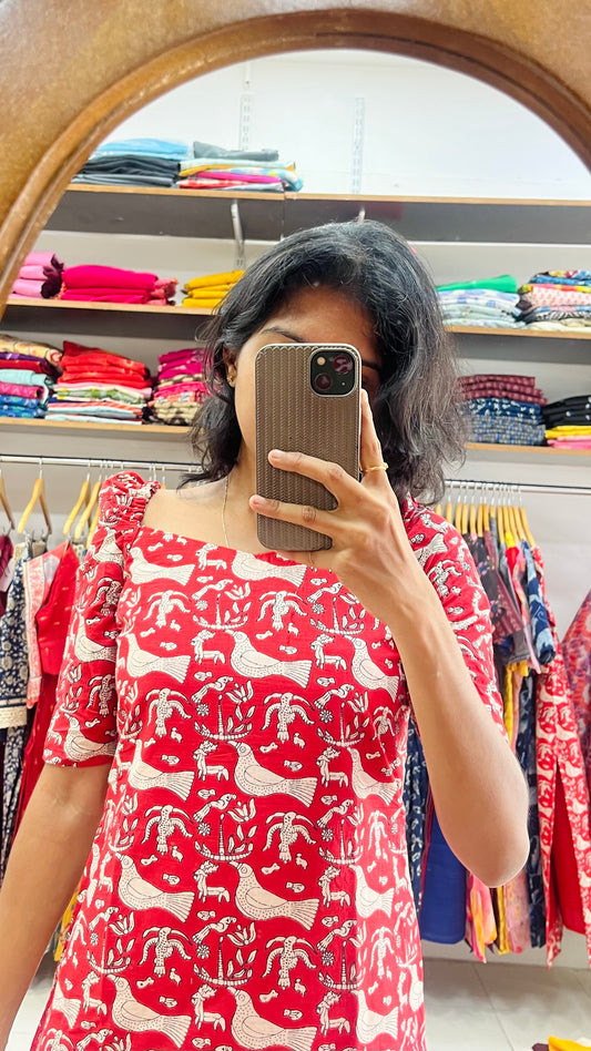 Ruby Red Cotton Kurti - Xs