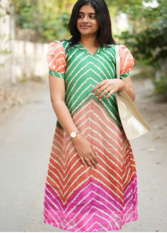 Kota silk tri Colour A- line Kurti - XS S M L XL & 2XL