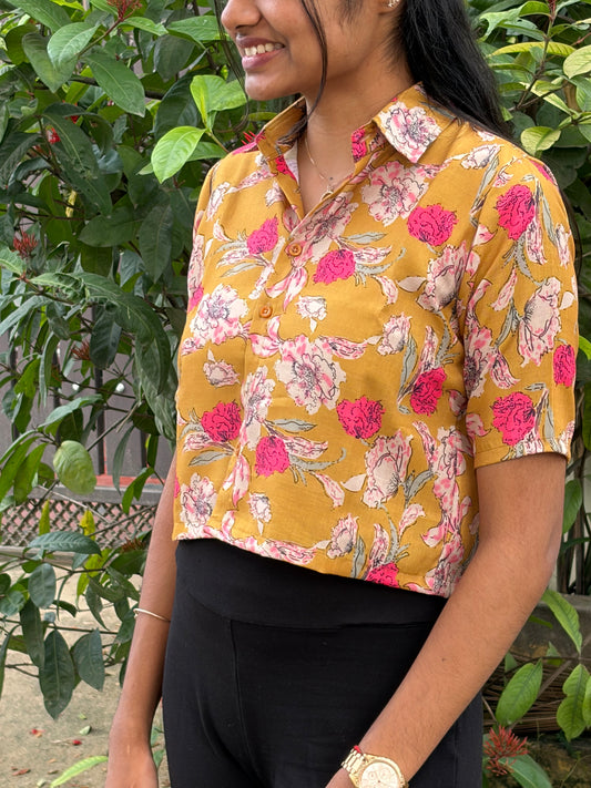 Cotton Linen Crop Shirt - L