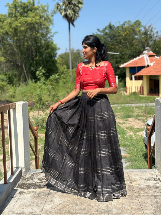 Chanderi Warm silk Crop top and pleated skirt - 2XL