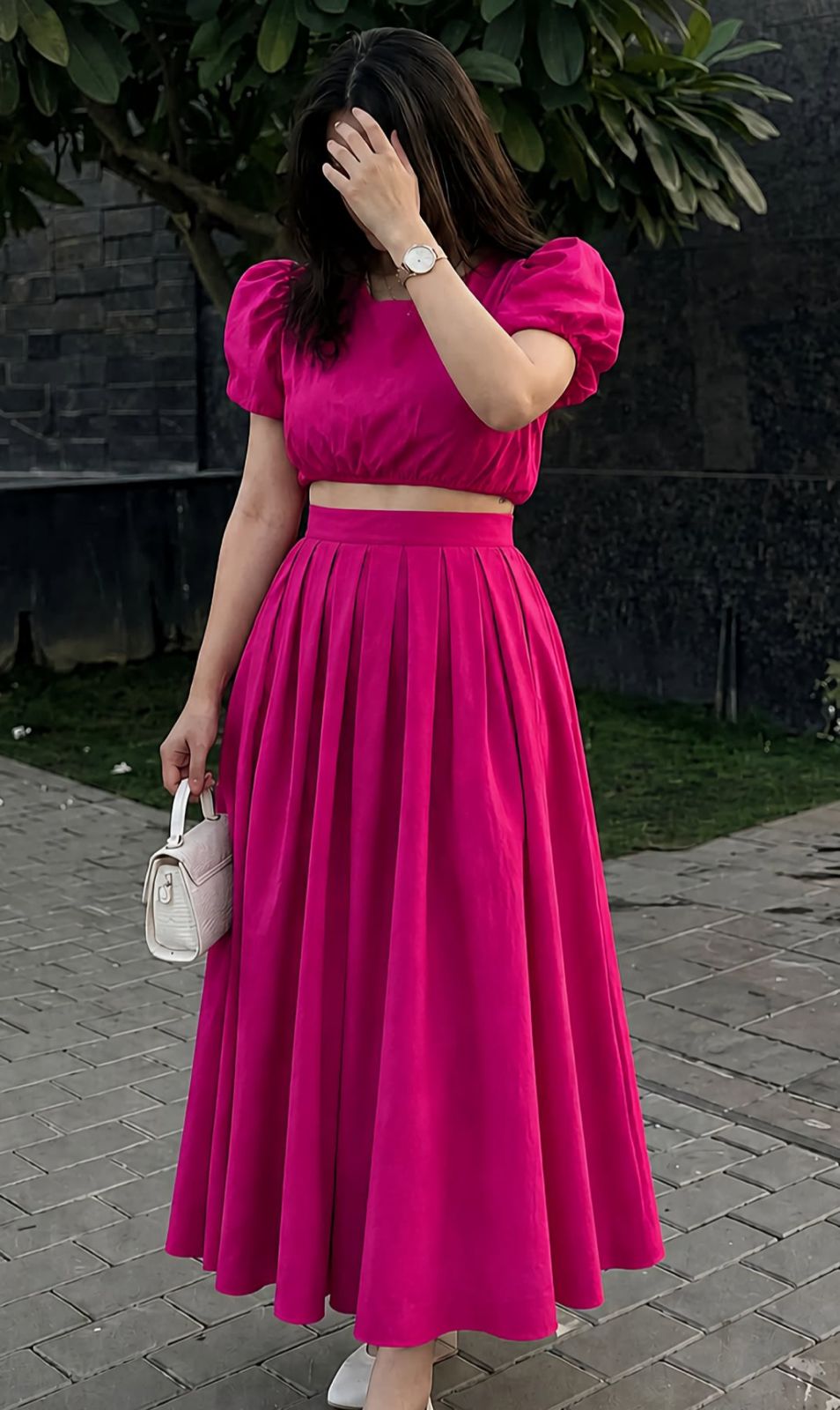 Plain Lurex cotton - Crop top & Skirt with lining - XS S M L XL XXL