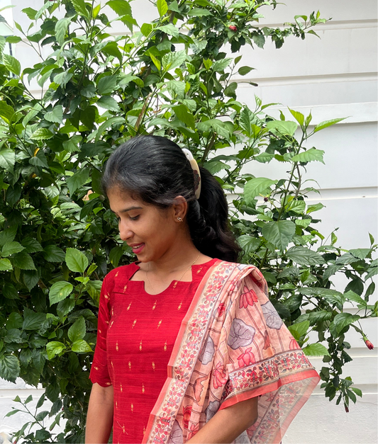 Red Squard Silk Salwar - 2XL