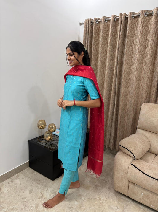 Raw silk Salwar with Chanderi silk dupatta - XS S  ( any one size can get customised ) so 3 sizes available