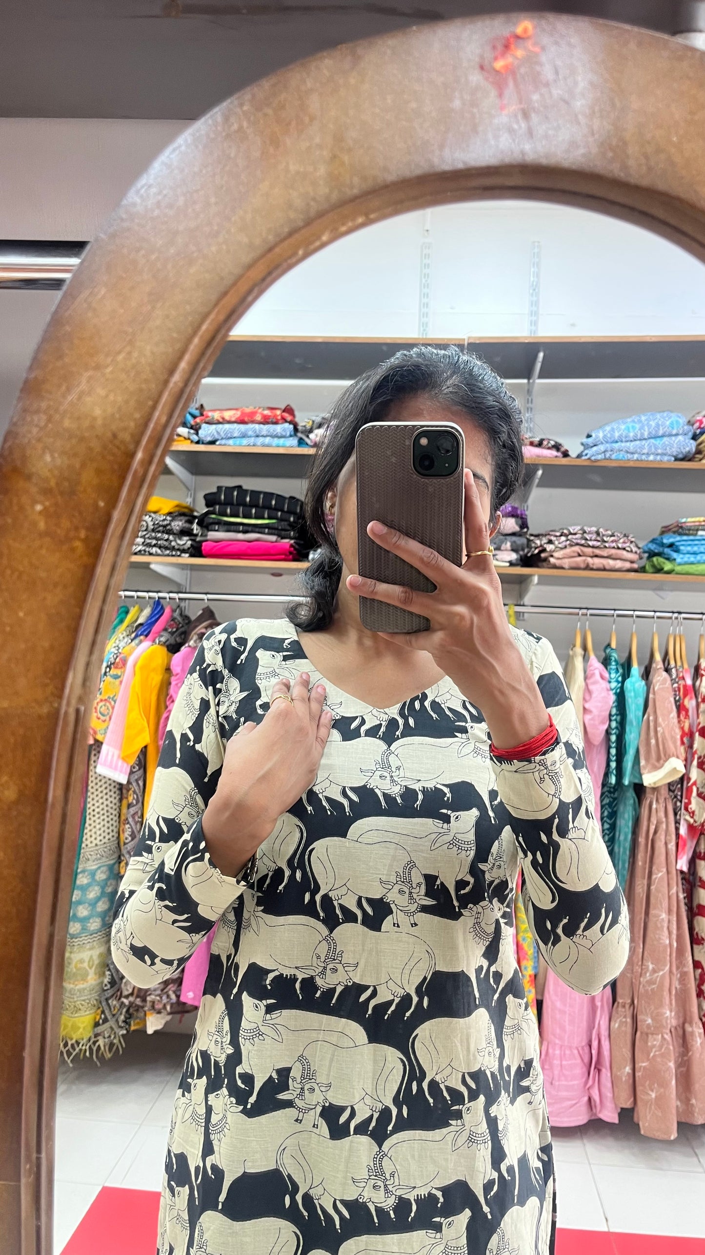 Pichwai Black Cotton Kurti - Xs