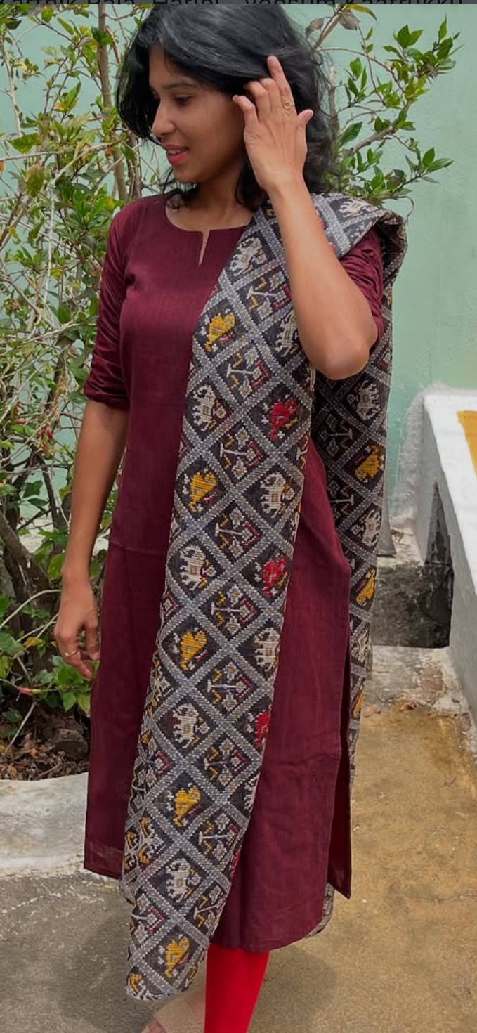 Handloom Cotton Kurti , Kota Doria Dupatta (2.25) - XS S M L XL XXL