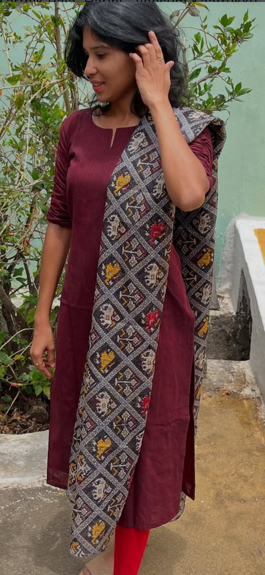 Handloom Cotton Kurti , Kota Doria Dupatta (2.25) - XS S M L XL XXL