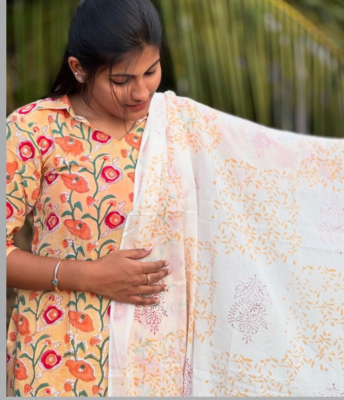 Pure Hand Block Cotton Top and bottom  - XL