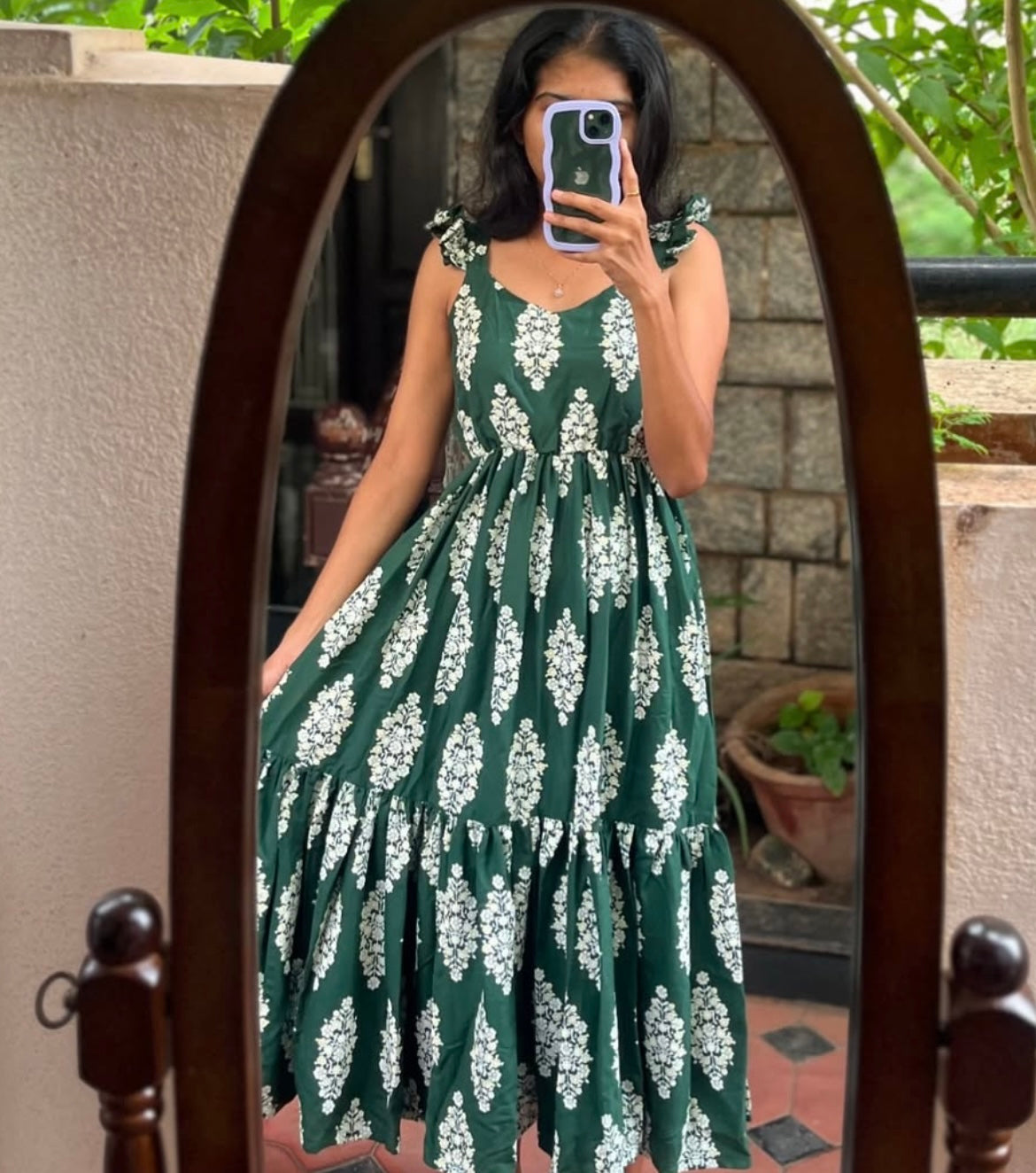 Bottle Green Rayon Maxi Double tier - Xs
