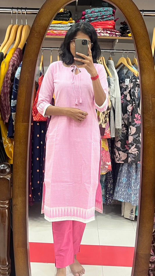 Baby Pink Cotton handloom Kurti - 2XL