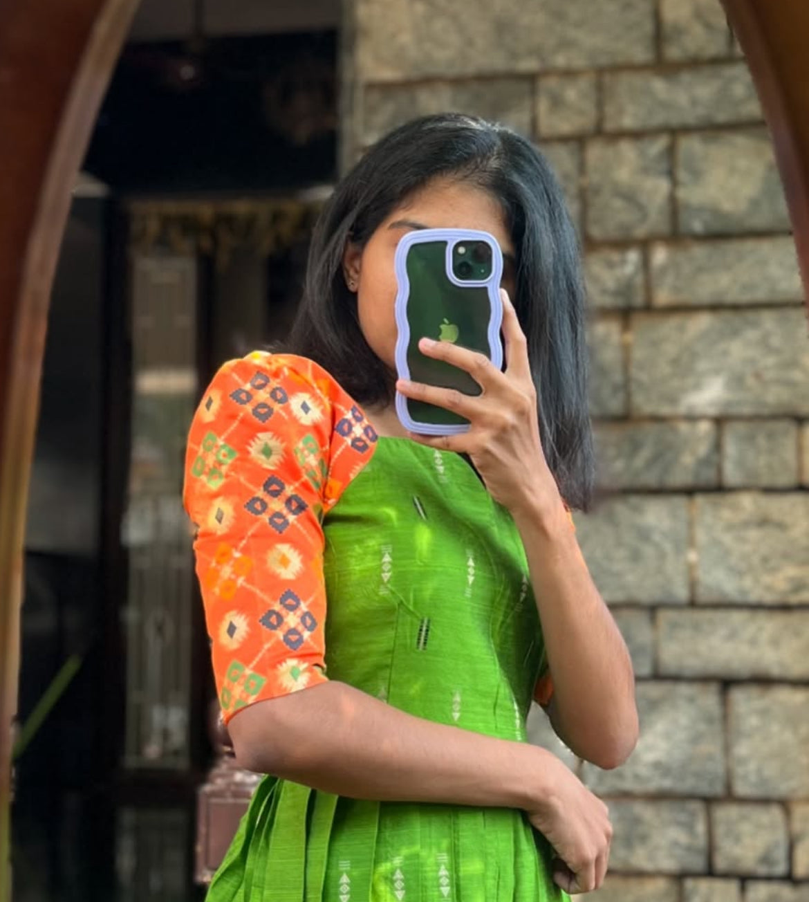 Green breeze Raw Silk Long Dress - S