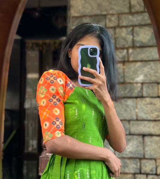 Green breeze Raw Silk Long Dress - S