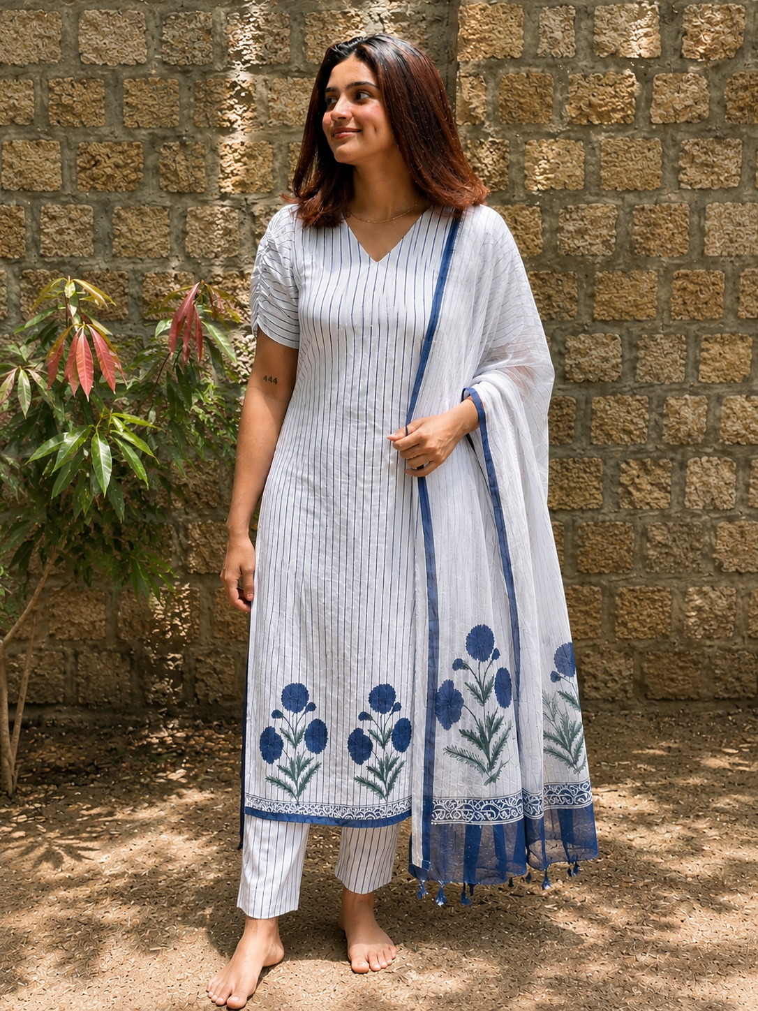 Handblock Jamdani Cotton salwar with Kota doria dupatta - XS S M L XL XXL