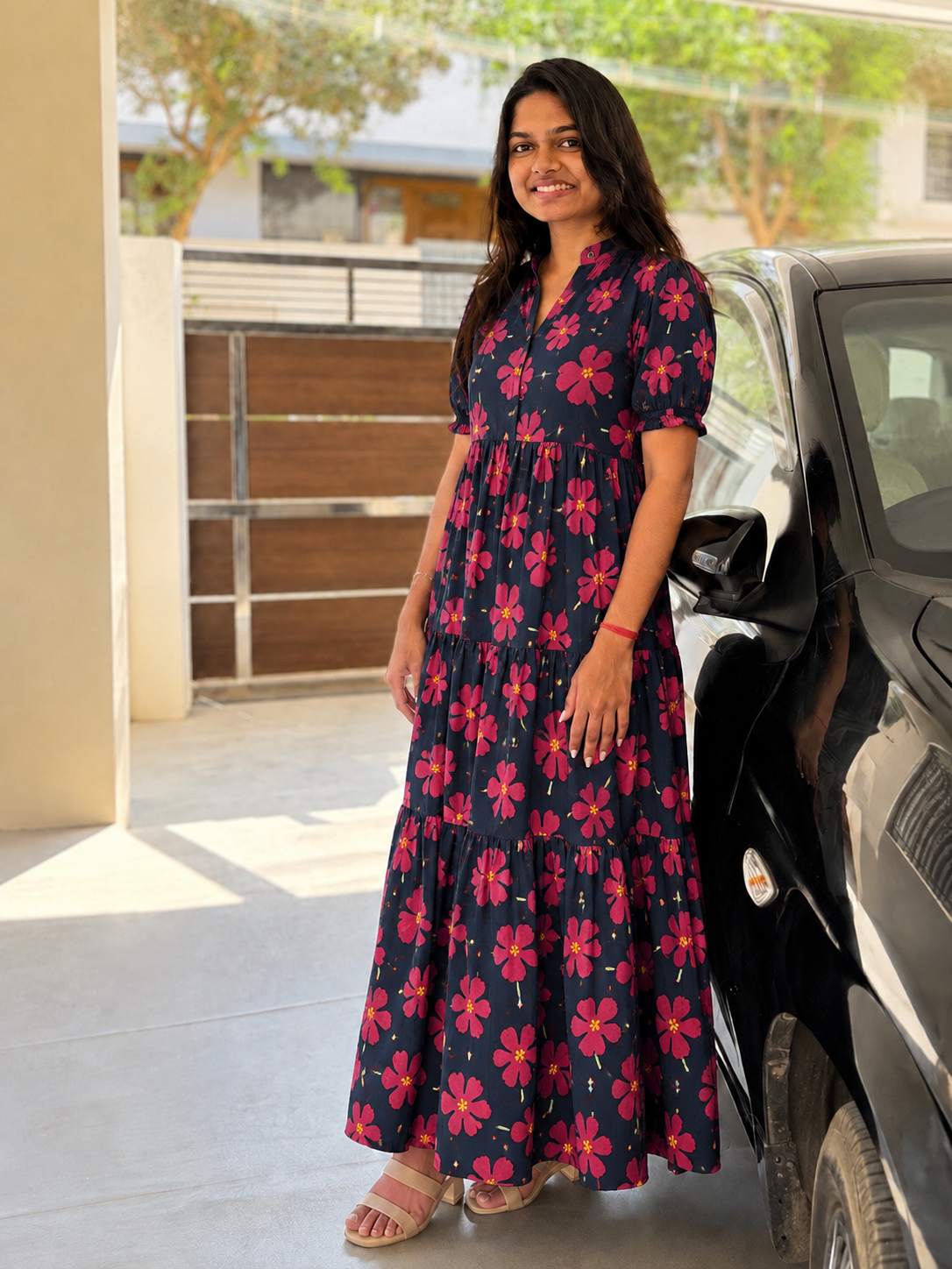 Rayon long dress 2 tier - XS S M L XL 2XL