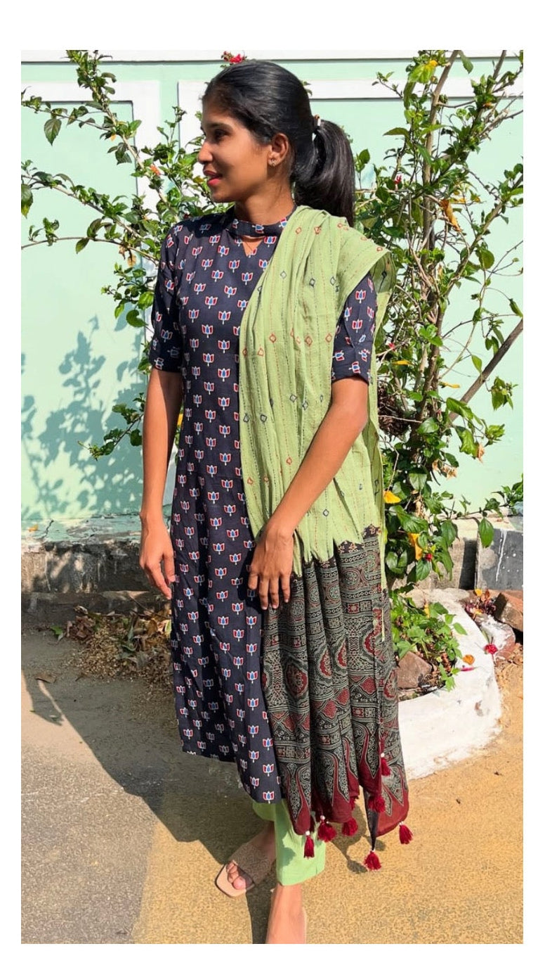 Pure Ajarkh cotton 3 pcs salwar - XS S M L XL 2XL